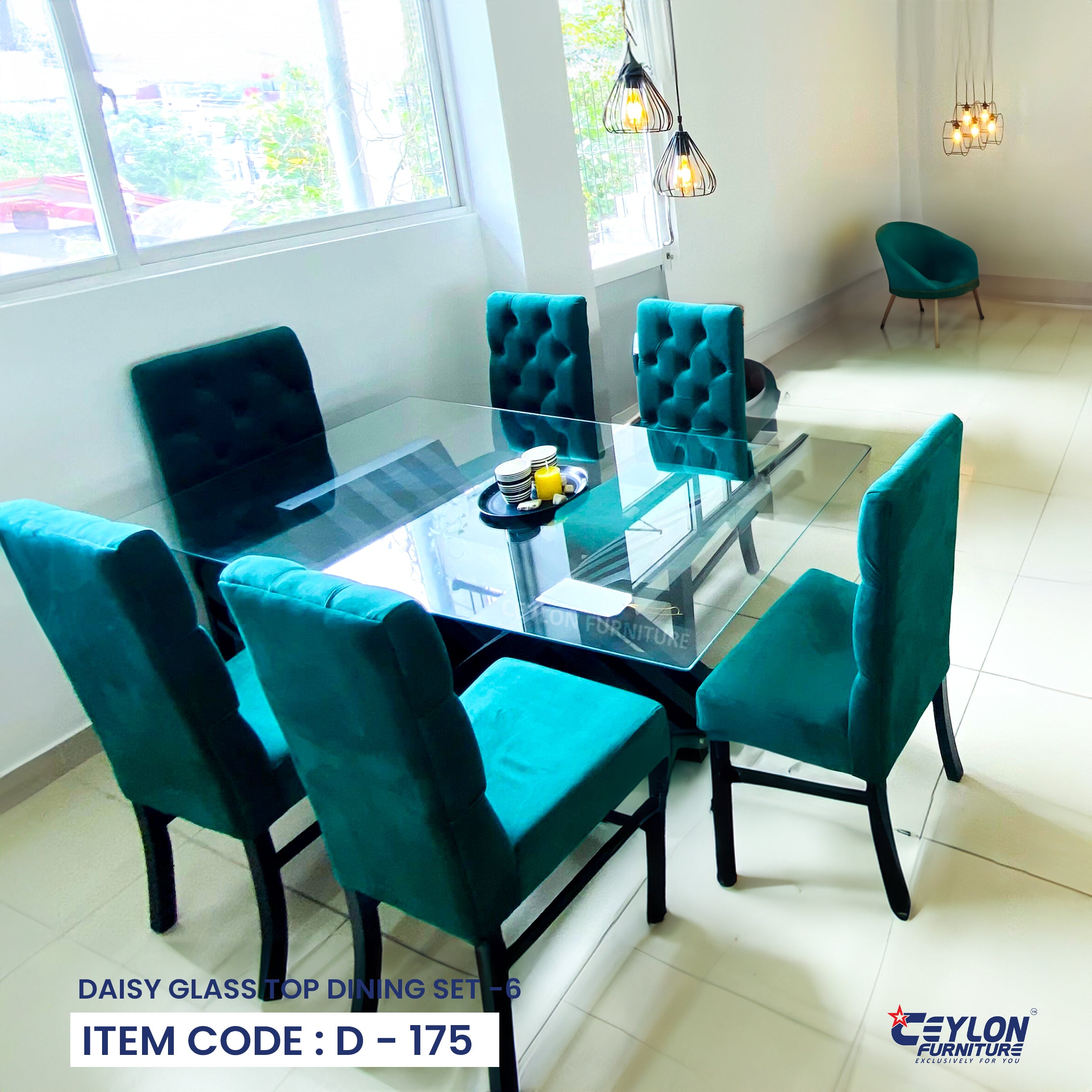 DAISY GLASS TOP DINING SET -6