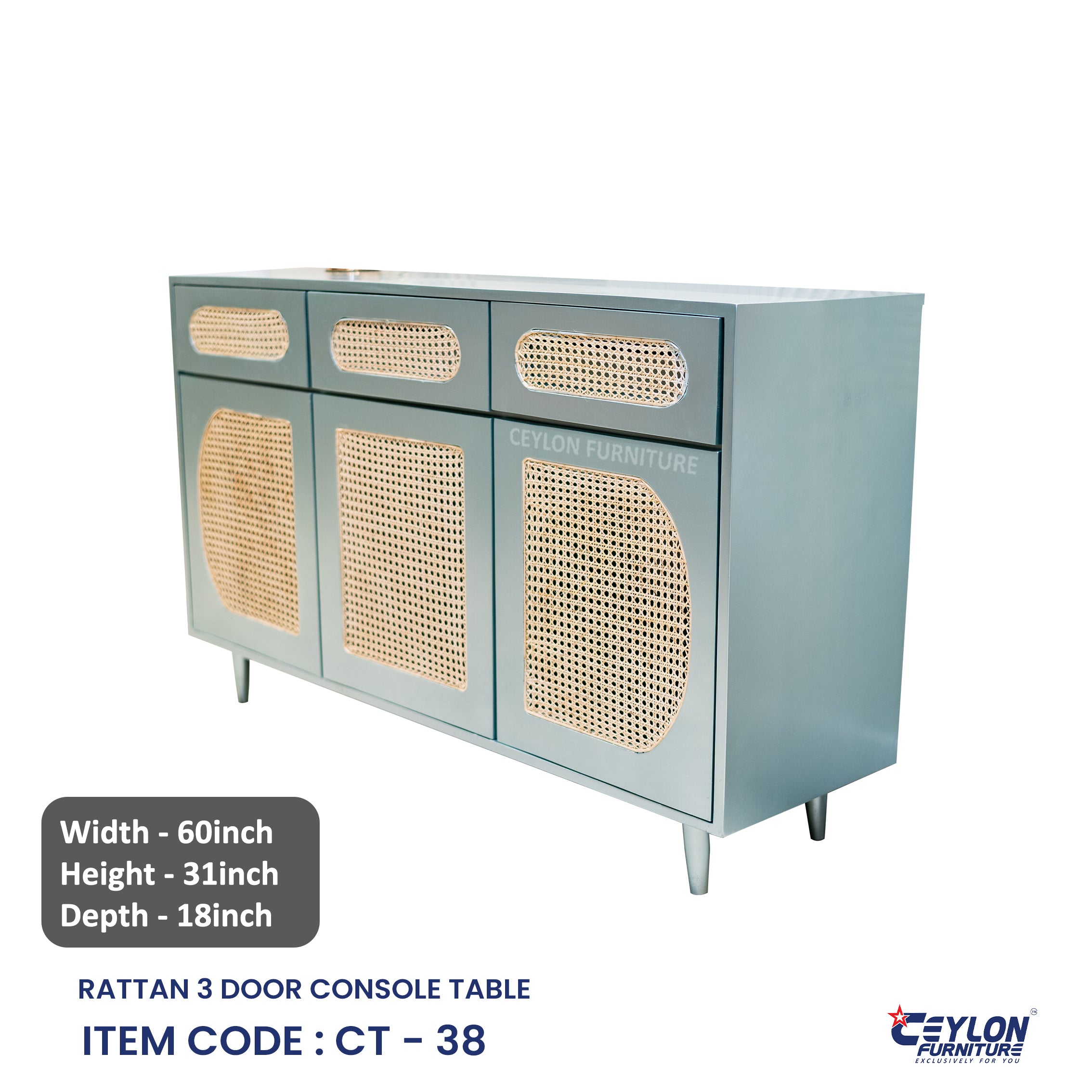 RATTAN 3 DOOR CONSOLE TABLE