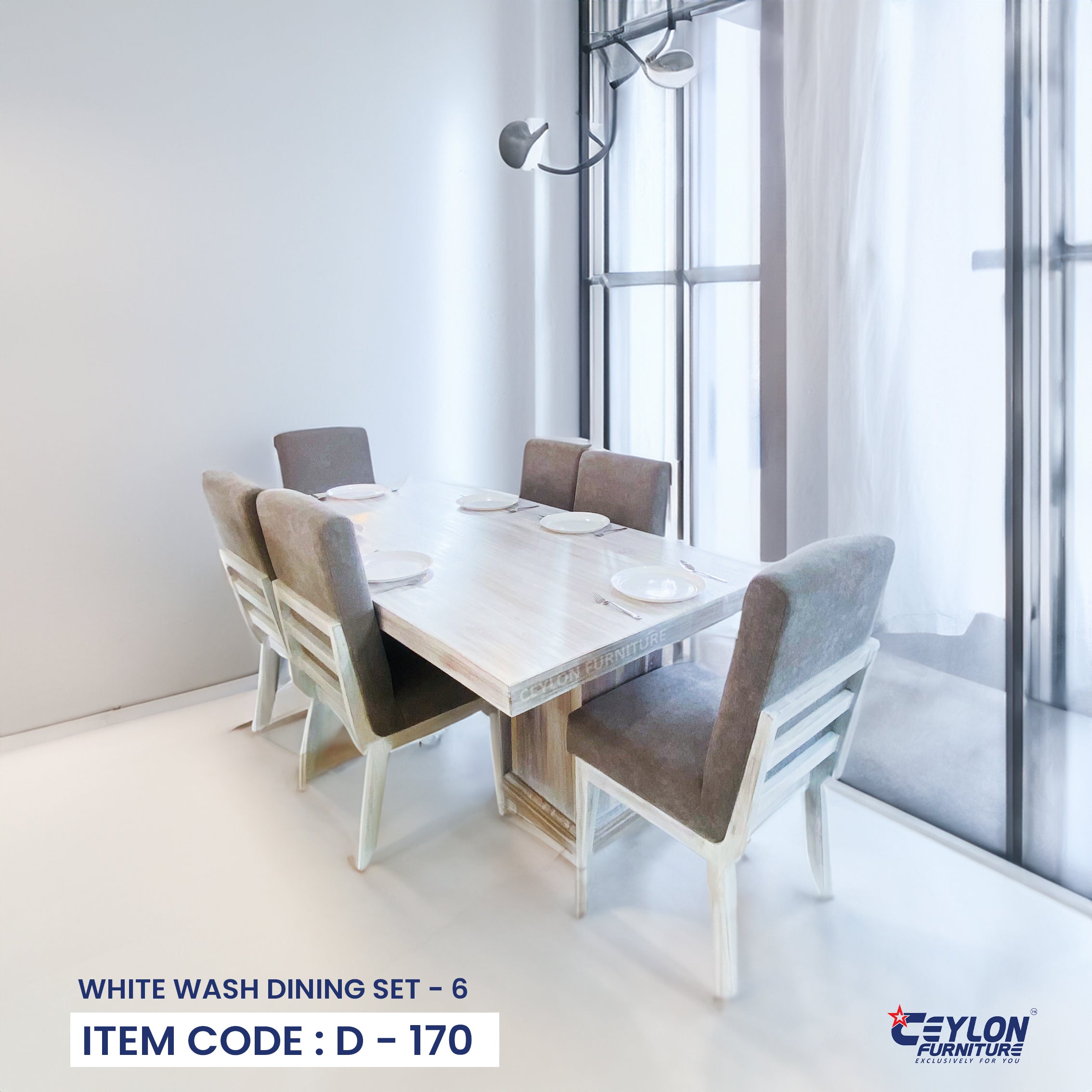 WHITE WASH DINING SET - 6
