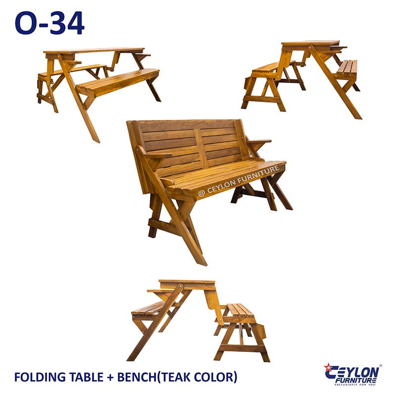 FOLDING TABLE + BENCH(TEAK COLOR)