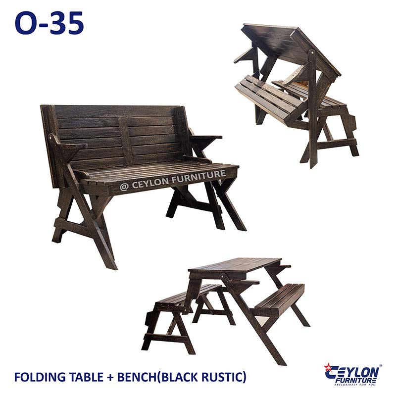 FOLDING TABLE + BENCH(BLACK RUSTIC)
